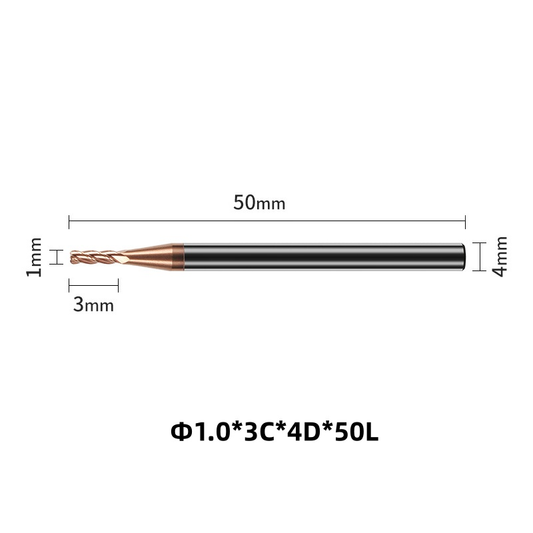 4-Flute 55 Degree Tungsten Steel Alloy Milling Cutter - Ф1.0*3C*4D*50L