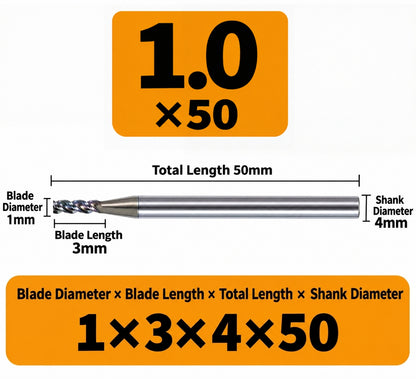 Xwitzeal K150 Fraise CNC en alliage d'aluminium - Ф1.0*3C*4D*50L