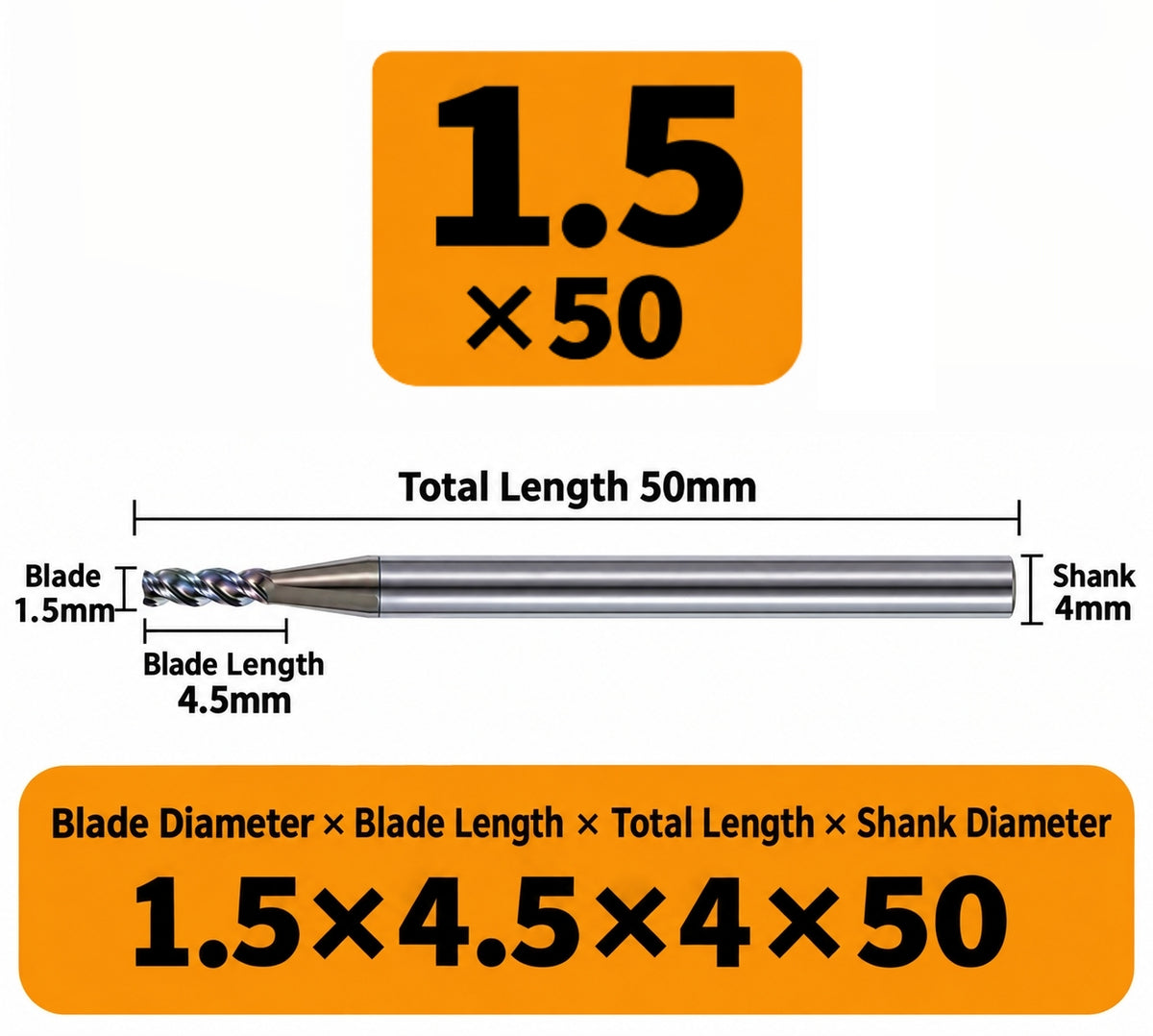 Xwitzeal K150 Fraise CNC en alliage d'aluminium - Ф1.0*3C*4D*50L
