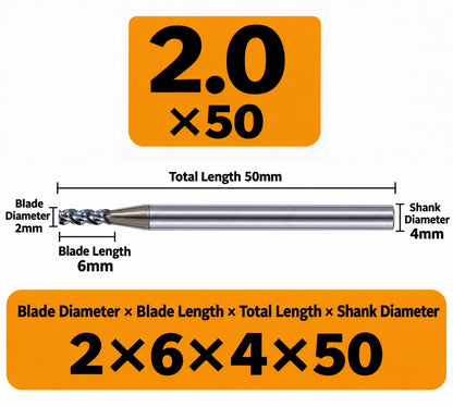 Xwitzeal K150 Fraise CNC en alliage d'aluminium - Ф1.0*3C*4D*50L