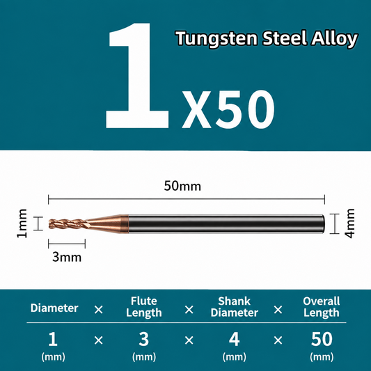 4-Flute 55 Degree Tungsten Steel Alloy Milling Cutter - Ф1.0*3C*4D*50L