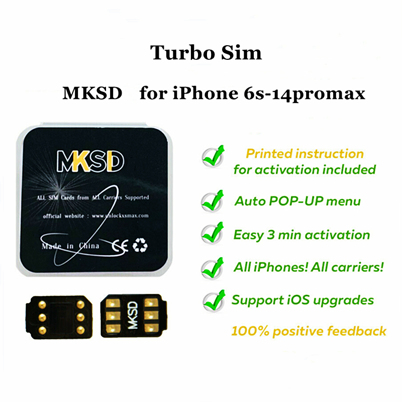 Puce de déverrouillage Sim MKSD Turbo Sim Rsim QPE Mode pour iPhone 13 12 11 7 8X14