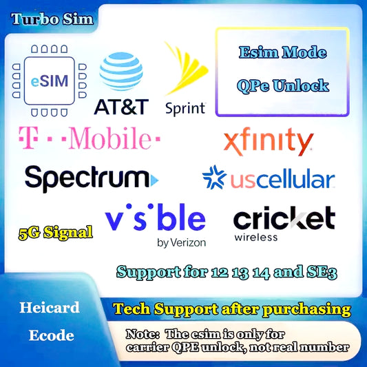 Heicard Esim QPE Solution Ecode for iPhone 12 13 14 15 16 SE3 ATT/Tracfone/Tmobile Verzion Visible SPE