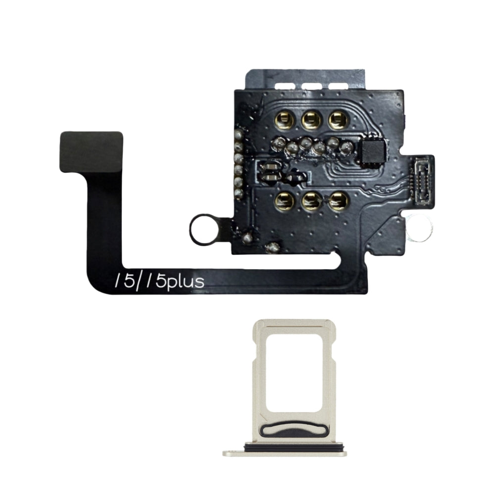 Adaptador MEP IC Flex con bandeja para ranura de doble SIM. Esim a SIM para iPhone 15 y 15 Plus (requiere perforación).