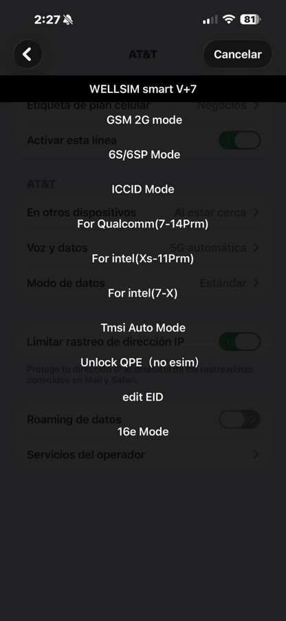 Chip de desbloqueo inteligente Wellsim 3 en 1 con selección automática de modo para iPhone 16, 15, 14, 13, 12, 11, X, 8, 7 y 6